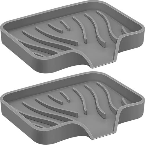 2PCS Self Draining Soap Holder,Spofit Silicone Soap Dish, Suitable for for Kitchen, Bathroom, Shower, Bath Tub,Soap Container (Grey) - color: Grey