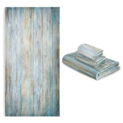 ALAZA Towel Bathroom Sets, Teal Green Brown Wood Towels 3-Piece 1 Bath Towel 1 Washcloth 1 Hand Towel, Bath Towel Set of 3 Soft Multifuntion for Home Kitchen - color: Multi09