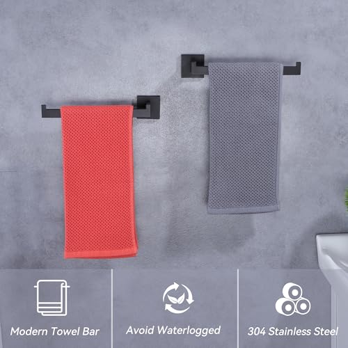 LANC Bathroom Hand Towel Holder 10 Inche Matte Black Hand Towel Bar 2 Pack Left and Right Side Square Towel Ring for Kitchen Toilet Wall Mount Stainless Steel Modern Towel Rack,A8806MB-LRP2 - color: Matte Black, size: Left & Right
