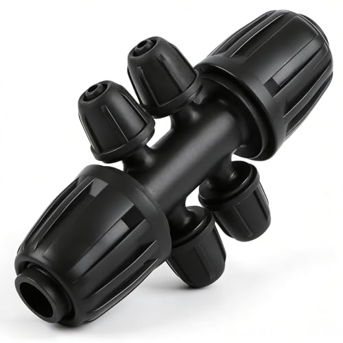 10 Pack 1/2" To 1/4" Drip Irrigation Fittings, 1/2 Inch (1/2" ID x 0.6-0.65" OD) Drip Line to 1/4 Inch Irrigation Tubing Barbed Adapter Anti-Drop Locked Nut Barbed Reducer 6 Way Tee Connectors - size: 1/2" to 1/4" 6-way-10P