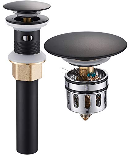 REGALMIX Vessel Sink Drain, Bathroom Faucet Vessel Sink Pop Up Drain Stopper, Built-in Anti-Clogging Strainer, with Overflow Matt Black, Fits Standard American Drain Hole(1-1/2" to 1-3/4") RWF083P - color: Black, size: With Overflow