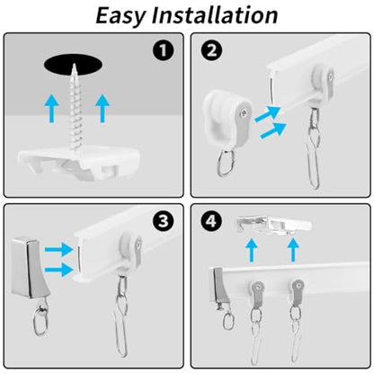 Flexible bendable ceiling curtain track, curved rod with silent roller bracket, room divider, RV ceiling track (White, 3 Meters (9.84 FT) - color: White, size: 3 Meters