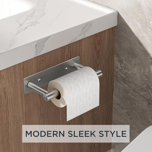 FORIOUS Commercial Toilet Paper Holder Wall Mount Bathroom Tissue Holder | Brushed Nickel | Adhesive or Screw | SUS304 Stainless Steel Rustproof | Pivoting Tissue Roll Holder | Square Base - color: Stainless Steel