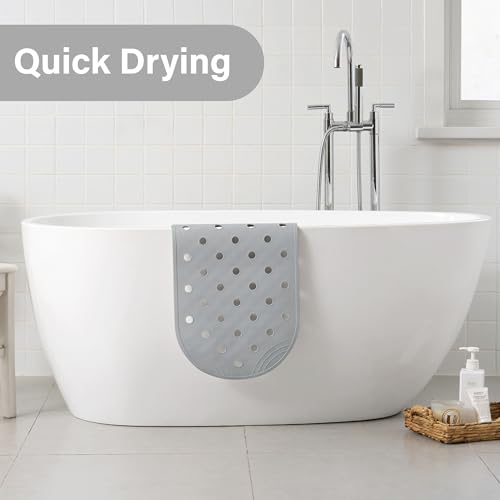 Rubber Bathtub Mat Shower Mat Non-Slip, 39x16 Inch, Bath Tub Floor Mat with Suction Cups and Drainage Holes, Grey - color: Grey, size: 39" x 16" (Oval)