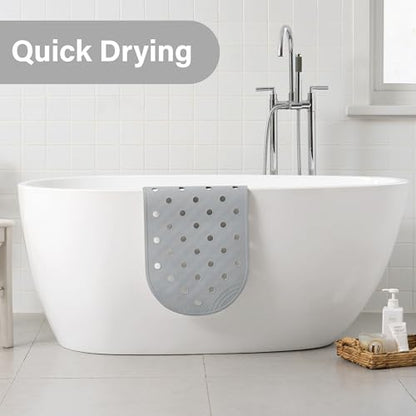 Rubber Bathtub Mat Shower Mat Non-Slip, 39x16 Inch, Bath Tub Floor Mat with Suction Cups and Drainage Holes, Grey - color: Grey, size: 39" x 16" (Oval)