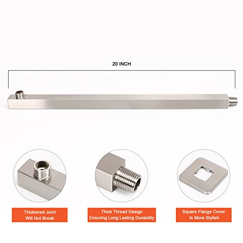 Shower Head with Extension Arm, High Pressure Square with ShowerArm, Stainless Steel Rainfall-Waterfall Full Body Coverage (16'' Shower with 20'' Arm, Brushed Nickel) - color: Brushed Nickel, size: 16'' Shower with 20'' Arm
