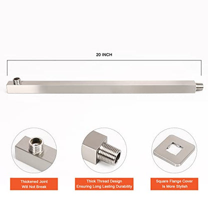 Shower Head with Extension Arm, High Pressure Square with ShowerArm, Stainless Steel Rainfall-Waterfall Full Body Coverage (16'' Shower with 20'' Arm, Brushed Nickel) - color: Brushed Nickel, size: 16'' Shower with 20'' Arm