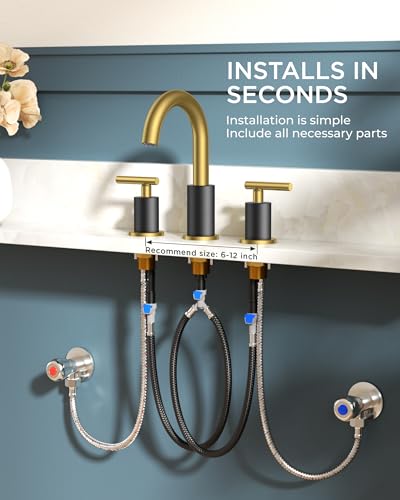 FORIOUS Black and Gold Bathroom Faucet Modern, 3 Hole Bathroom Faucet Black | Gold and Black Bathroom Faucet 3 Holes, 2 Handle Modern Bathroom Vanity Faucet Widespread 8 Inch with 360° Swivel Gooseneck - color: Gold&Black, style: Modern