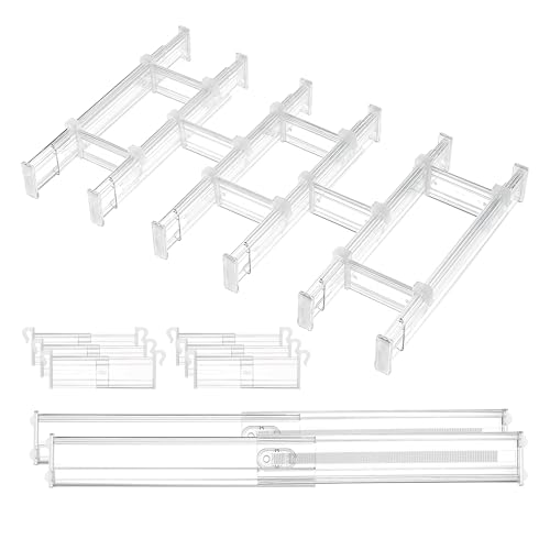 Vtopmart 2.36" Drawer Dividers with Expandable Inserts, 12.8"-22.3", 8 Pack | Adjustable Kitchen Drawer Organizer, Clear Organizer Separator for Flatware, Utensil, Cutlery, 8 Dividers with 14 Inserts - size: Short-2.36" with Inserts