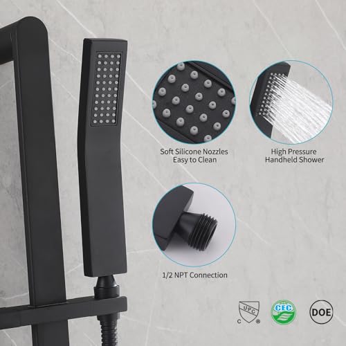 Shower Slide Bar Handheld Shower Head with Hose, Bathroom Showerhead with Handle Spray, High Pressure Shower Slide Bar Height Adjustable with 59.06 Inch Stainless Steel Hose Matte Black - color: Matte Black-Square