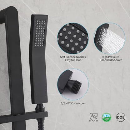 Shower Slide Bar Handheld Shower Head with Hose, Bathroom Showerhead with Handle Spray, High Pressure Shower Slide Bar Height Adjustable with 59.06 Inch Stainless Steel Hose Matte Black - color: Matte Black-Square