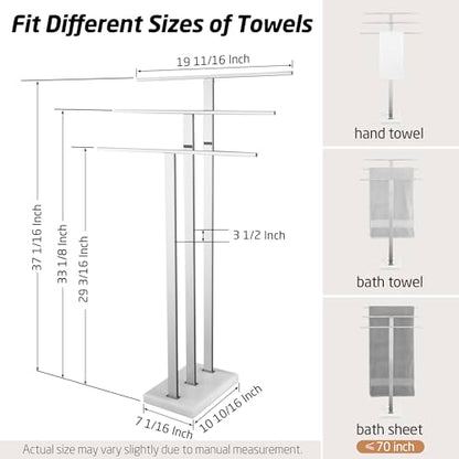 KES Heavy Marble Base Standing Towel Rack, 3-Tier Stainless Steel, Polished | Freestanding Design, No-Drill Assembly, Tiered Bars For Bath Sheets, Bath Towels, Hand Towels, Anti-Slip Pads - color: Polished Silver