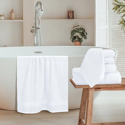 8 Piece Towel Set 100% Ring Spun Cotton, 2 Bath Towels 27x54, 2 Hand Towels 16x28 and 4 Washcloths 13x13 - Ultra Soft Highly Absorbent Machine Washable Hotel Spa Quality - White - color: White, size: 8 Piece Towel Set