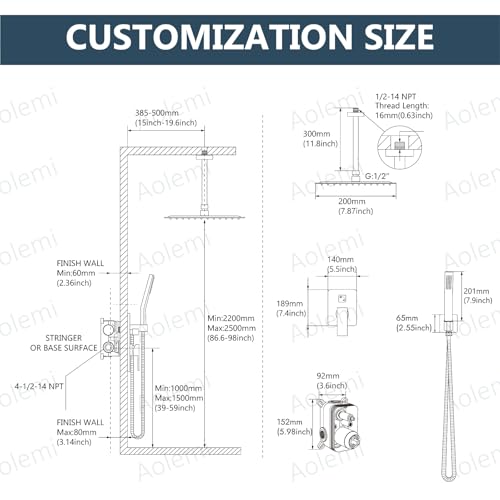 Aolemi Ceiling Mount Shower System Rain Shower Head with Handheld Spray High Pressure Shower Faucet Set Rough-in Valve Shower Trim Kit Included Bathroom Polish Chrome 8 Inch Ceiling Shower Head - color: Chrome, size: 8 Inch Ceiling Shower Head
