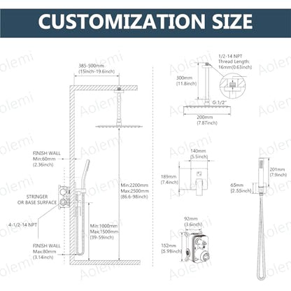 Aolemi Ceiling Mount Shower System Rain Shower Head with Handheld Spray High Pressure Shower Faucet Set Rough-in Valve Shower Trim Kit Included Bathroom Polish Chrome 8 Inch Ceiling Shower Head - color: Chrome, size: 8 Inch Ceiling Shower Head