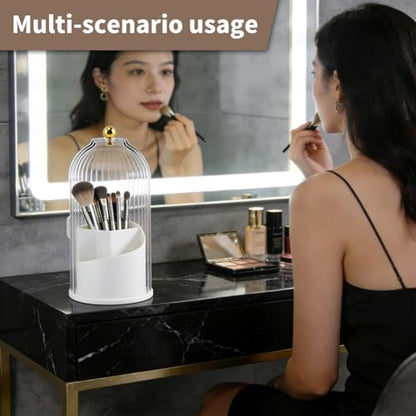 Concealed Toothbrush Holder with Sliding Lid for Bathrooms, White | 360° Rotating 3-Slot Toothpaste Holders with Cover, Waterproof and Dustproof, Concealed Makeup Brush Holder