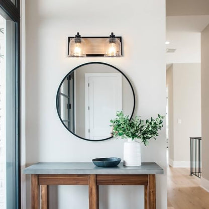 16" 2-Light Farmhouse Bathroom Vanity Light with Bubble Glass, Gray | Farmhouse Rustic style, Metal base with hand-painted wood grain, E26 Ceramic Base(no bulb), UL&ETL, mount up/down,over mirror - color: Gray, size: 2-Light