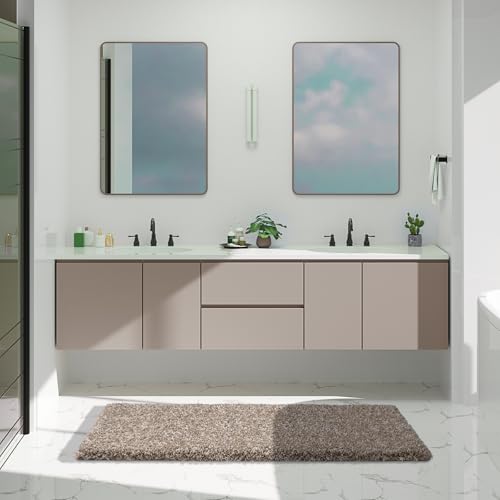 Yimobra Luxury Bathroom Rugs, Fluffy Bath Mats, Non Slip, Water Absorbent Microfiber, Machine Washable, Plush Runner Shower Rugs, Thick Matts for Bathroom Floor&Tub, 60" X 24", Light Brown and White - color: Light Brown and White, size: 60" X 24"