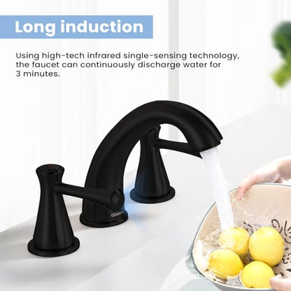 Touchless Bathroom Faucet for 3 Holes 3 Handles, Controlling Temperature & Adjustable Water Flow, Short & Long Induction Modes, Auto Motion Sensor Bathroom Faucet Set Metal Matte Black 29180 - color: 29180Matte Black