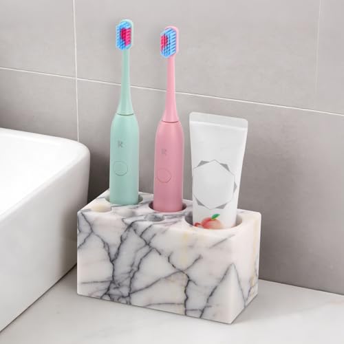 Natural Marble Toothbrush Holder, Lilac, 6 Slots | Large Bathroom Organizer Countertop, Ventilation Design, Stone Toothbrush and Toothpaste Stand, Non-Slip Silicone Pads - color: Lilac, size: 6 Slots