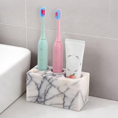 Natural Marble Toothbrush Holder, Lilac, 6 Slots | Large Bathroom Organizer Countertop, Ventilation Design, Stone Toothbrush and Toothpaste Stand, Non-Slip Silicone Pads - color: Lilac, size: 6 Slots
