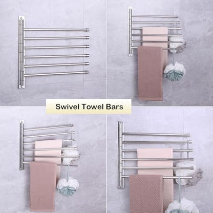 Towel Holder Swing Out Towel Bar Stainless Steel Bathroom Hand Towel Rack 6-Bar Folding Arm Swivel Hanger Wall Mount Polished Finish - color: Polished
