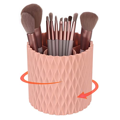 Makeup Brush Holder Organizer - 360° Rotating, 5-Slot Brush Cup for Cosmetics, Lipsticks, Pens | Vanity & Desk Organizer (Pink) - color: Pink