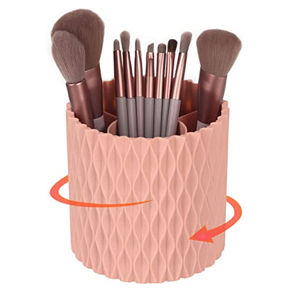 Makeup Brush Holder Organizer - 360° Rotating, 5-Slot Brush Cup for Cosmetics, Lipsticks, Pens | Vanity & Desk Organizer (Pink) - color: Pink