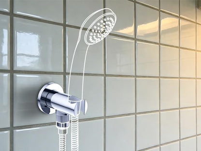 Bathroom Brass Round Wall Mount Water Supply Elbows with On/Off Flow Control Bracket Handheld Shower Head Holder, Chrome - color: Chrome