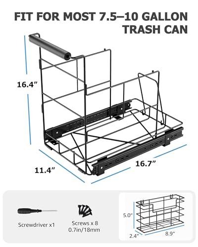 Bulado Pull Out Trash Can Under Cabinet with Removable Trash Bag Holder | Space-Saving Under Sink Trash Can, Fits 30–40 Qt Bins, Supports 125 lbs, Easy Install, Soft-Close Slide, Bin Not Included