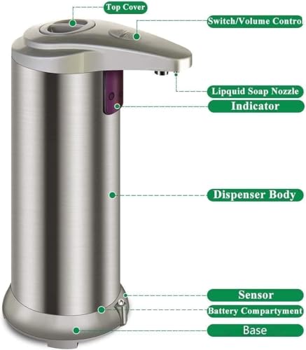 Soap Dispenser, Touchless Automatic Soap Dispenser, Infrared Motion Sensor Stainless Steel Hands Free Soap Pump with Waterproof Base for Bathroom and Kitchen