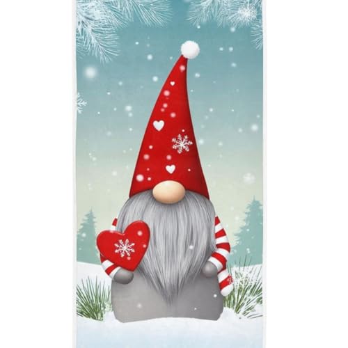 Christmas Gnome Tomte Hand Towels 16x30 in Bathroom Towel, Winter Elves with Red Hearts Snowflake Soft Absorbent Small Bath Towel Merry Christmas X-mas Bathroom Decor Gifts - color: Gnome Tomte