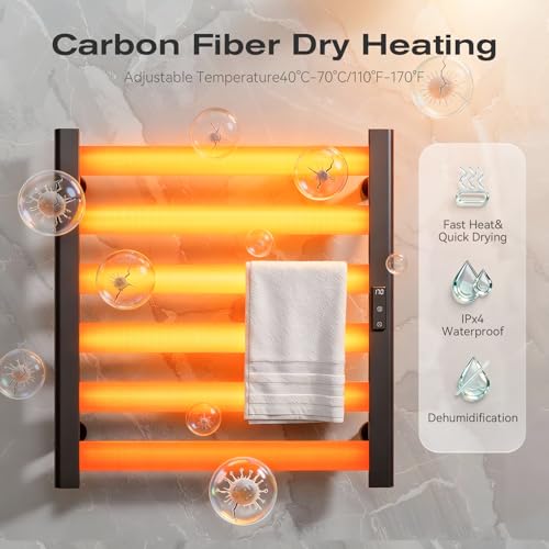 Heated Towel Rack for Bathroom - 6 Bars Towel Warmer Rack Wall Mounted with Intelligent Touch Screen Timer & Temperature Multi-Level Adjustments for Bathroom Shower Hot Tub Spa, Black - color: Black