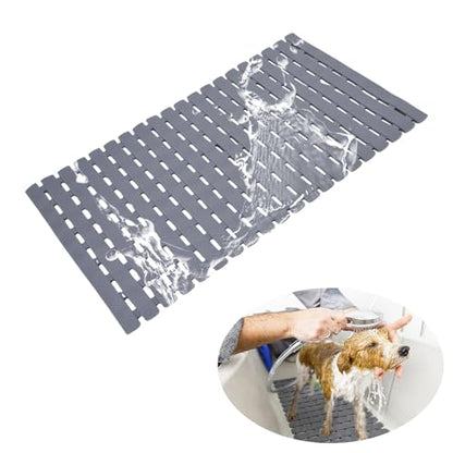 Bathtub Shower Mat, Pet Dog Bathing Non-Slip Mat, Dog Bath mat for tub, Quick Drain Bathtub Mat with Suction Cups & Drain Holes for Bathroom, 27.1x15.7 Inch - color: Grey
