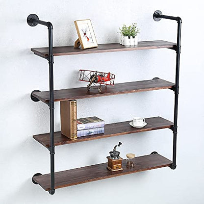 Industrial Pipe Shelves With Wood Planks,Rustic Pipe Shelving Wall Shelf | Metal Pipe Solid Pine Wood,Easy to Assemble,Wooden Board Thickness 0.78 In,For Bar Farmhouse Kitchen Office Bathroom,Bedroom - color: 4-layer, size: 42in