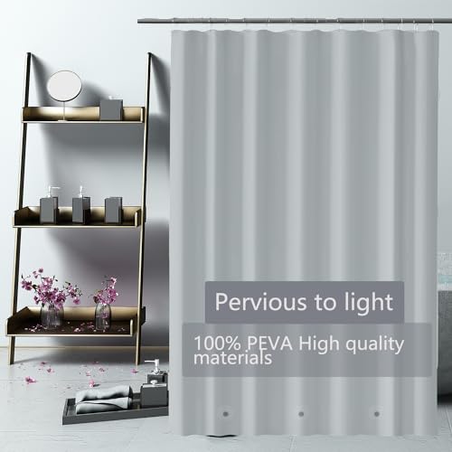 Shower Curtain Liner 72 x 72, Plastic Waterproof 4G Lightweight Shower Liner for Bathroom, with Grommets Holes and 3 Heavy Duty Magnetic Weights - color: Grey