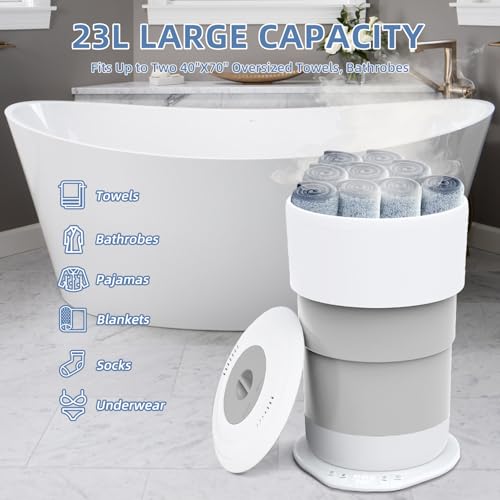 Fistone Foldable Towel Warmer for Bathroom – 23L Large Rapid Heat Towel Warmers Bucket with 3 Heat Levels, One-Touch Start, Auto Shut-Off Timer
