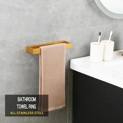 GERZWY Bathroom 2-Piece Accessory Set Gold Stainless Steel Toilet Paper Holder Towel Ring Wall Mount - color: Champagne Gold