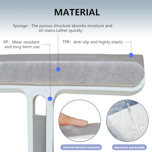4-in-1 Shower Squeegee for Glass Doors, Silicone Window Squeegee with Foam Brush & Crevice Scraper, Small Bathroom Glass Cleaner Tool for Shower, Mirror, Tile, Window and Kitchen