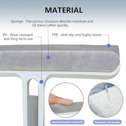 4-in-1 Shower Squeegee for Glass Doors, Silicone Window Squeegee with Foam Brush & Crevice Scraper, Small Bathroom Glass Cleaner Tool for Shower, Mirror, Tile, Window and Kitchen