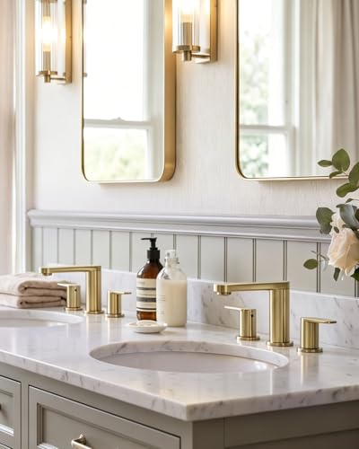 BWE 2 Pack Brushed Gold Bathroom Faucet 3 Hole 8 Inch Widespread | Bathroom Faucets with Pop-up Drain and Supply Lines, 360° Swivel Spout 2-Handle Bathroom Sink Faucet for Bath Vanity - color: Brushed Gold, 2 Pack, size: 8 Inches Widespread