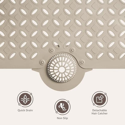 OTHWAY Bath Mat for Tub Non Slip: 39" X 17" Long Bathtub Mat with Hair Catcher│Big Drain Holes Shower Mats for Inside Shower│Machine Washable (Brown) - color: Brown