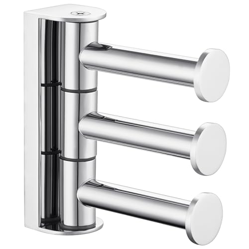 Suyar Swivel Towel Hook Polished Chrome, Bathroom Robe Holder with 3 Arms | SUS304 Stainless Steel, Screw Mount - color: Polished Chrome, size: 1 Pack