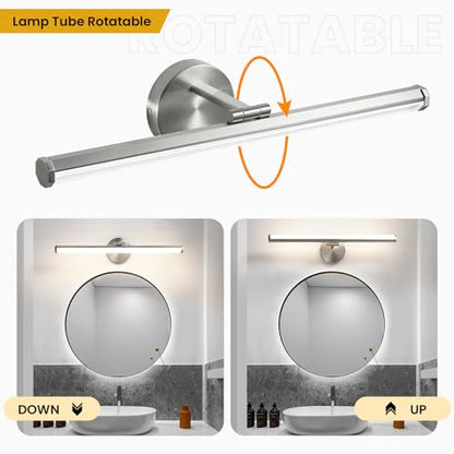 KAISITE Bathroom Light Fixture Over Mirror 22IN Brushed Nickel Vanity Lighting Fixture Dimmable LED Vanity Light Rotatable Modern Bathroom Light Bar 18W 3000K - color: Brushed Nickel, size: 22 Inch