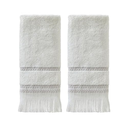 SKL Home Casual Fringe Fingertip Towel Set, 11" x 18", White, 2 Pack
