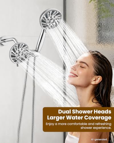gotonovo Dual Shower Head Kit with Valve 6 Mode Handheld Polished Chrome | 6 Mode ABS Rain Head 6 Mode ABS Handheld Spray 2 in 1 Bathroom Trim Kit Pressure Balance Valve Shower Head and Handle Set - color: Chrome