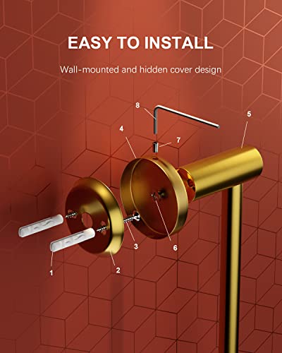Gold Towel Bar for Bathroom, Stainless Steel Shower Towel Rod | Adjustable Length 16 to 27.6 Inch, Wall Mounted Towel Holder with S Hooks for Washroom Kitchen, Extendable Single Towel Rack - color: Gold
