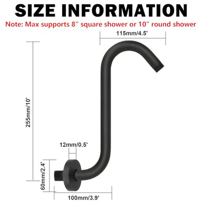 NearMoon S Shaped Shower Head Riser Arm, Shower Extender Arm with Flange, Standard 1/2" Connection- Bathroom Accessory (10 Inch, Matte Black) - color: Matte Black, style: 10 Inch