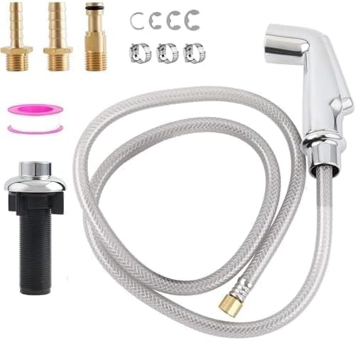 Universal Kitchen Sink Side Sprayer Compatible with Moen/Delta Hose, Chrome | Kitchen Sink Faucet Sprayer Attachment with Quick Connector/Hose/Holder, Pull-Out Sprayer Head, NSF/ANSI/CAN 372 Certified - color: Chrome, style: One-button Type