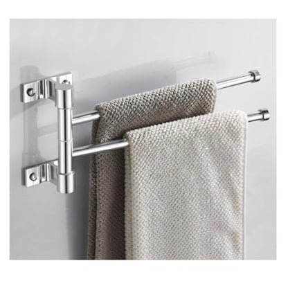 ZHOUXIAO Modern Swing Out Towel Bar Holder with Hooks for Bathroom and Kitchen/Swivel Multiple Towel Rack, Towel Bar Folding Arm Swivel Hanger Bathroom Storage Wall Mounted 2Bars